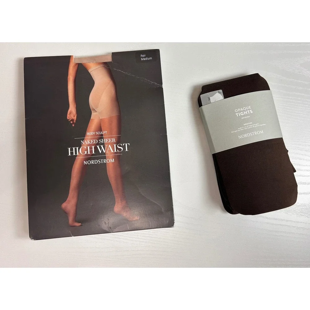 NWT Nordstrom Body Sculpt Naked Sheer High Waist and Brown Opaque Tights Medium